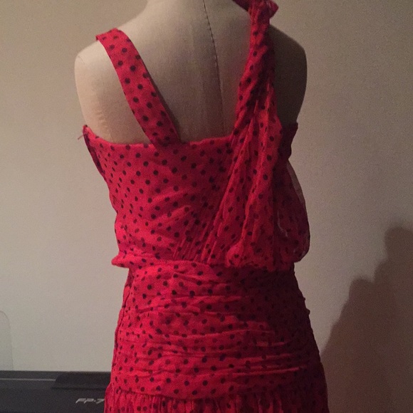 🌹 Silk Red Polka Dot Albert Nipon Evening Dress Pre Owned - Picture 3 of 12